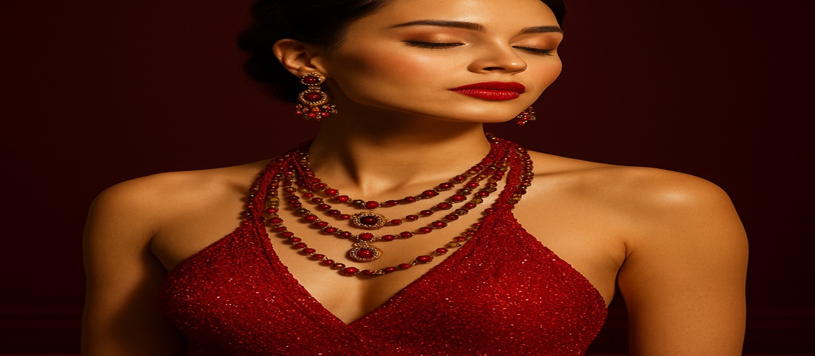 a71 গেমিং প্ল্যাটফর্মের টেবিলে লাল পোশাকে সজ্জিত এক নারী উপস্থিত